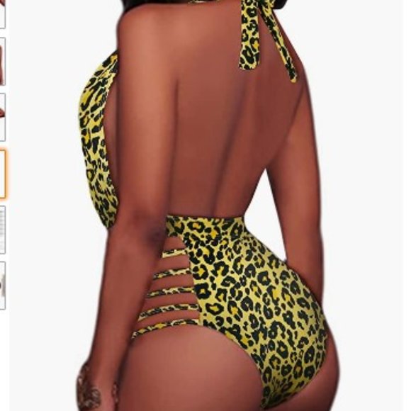 Aqua Eve Women Sexy One Piece Swimsuit Halter Plunge V Neck Cutout  NWT - Picture 3 of 12